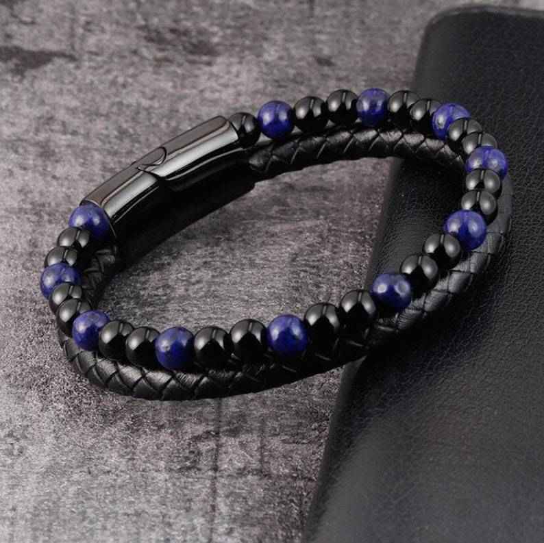 Lederarmband mit blauem Lapiz Lazuli Stein - Mantrend