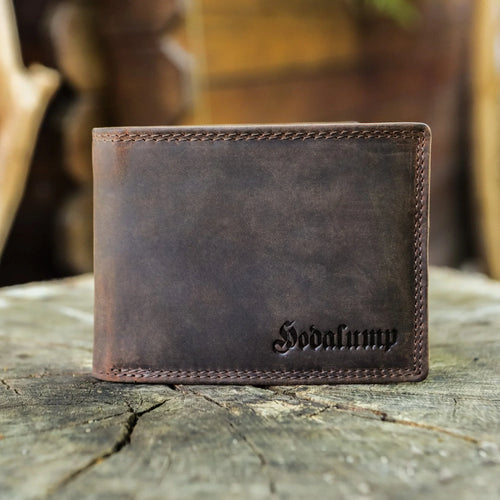 Braune Herren Geldbörse aus Leder von Hodalump im rustikalen Vintage Stil.
