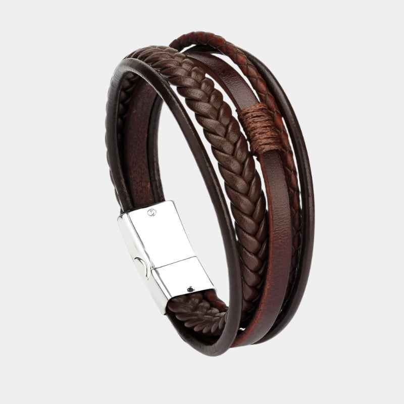 Braunes Lederarmband mit fünf Strängen - Mantrend