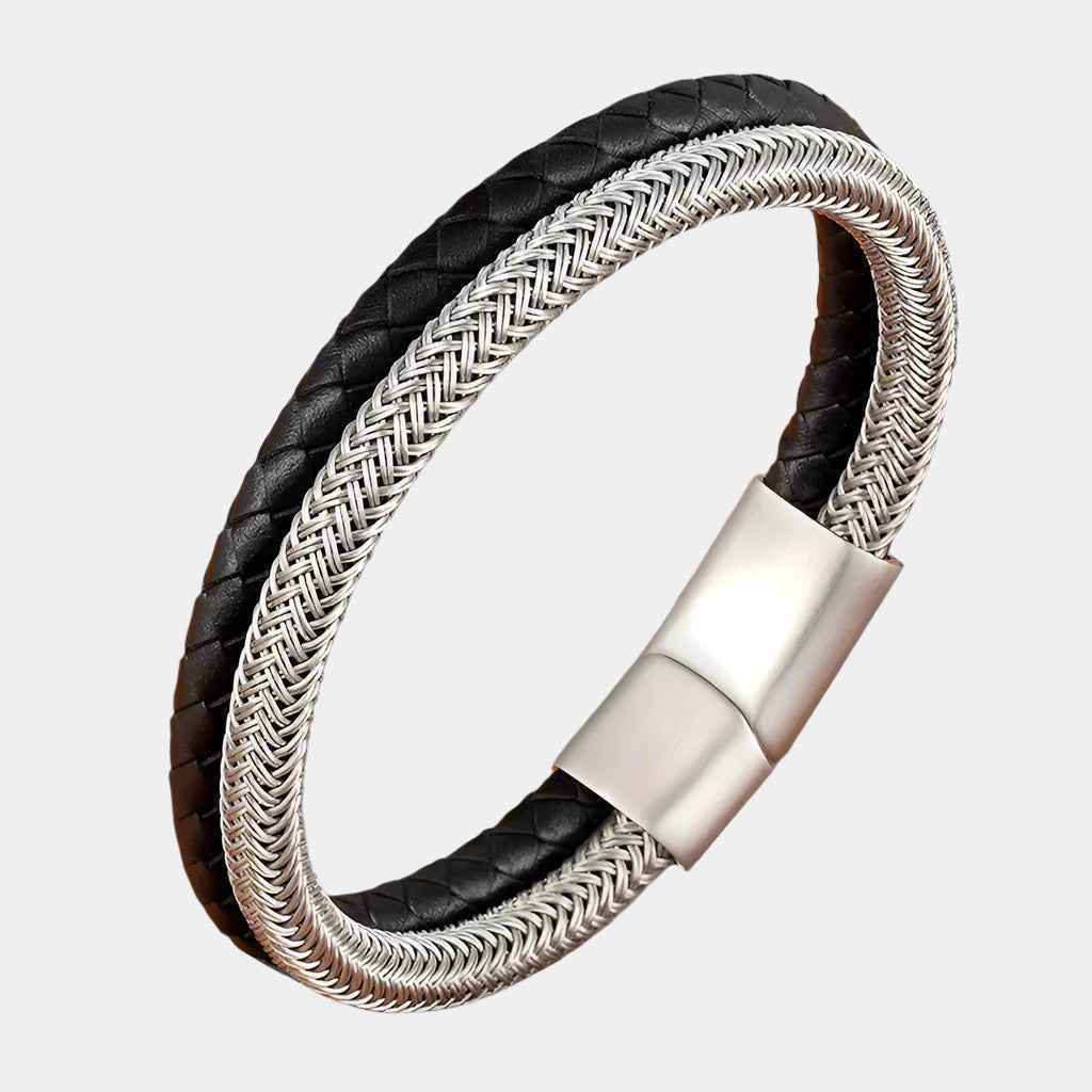 Herrenarmband Leder und silberner Edelstahl - Mantrend