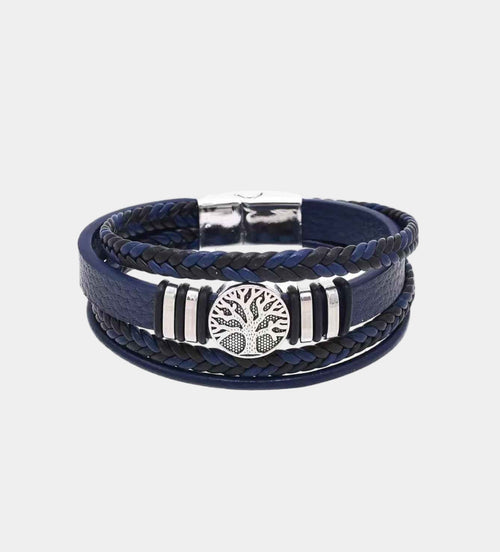 Blaues Lederarmband mit Lebensbaum-Anhänger - Mantrend