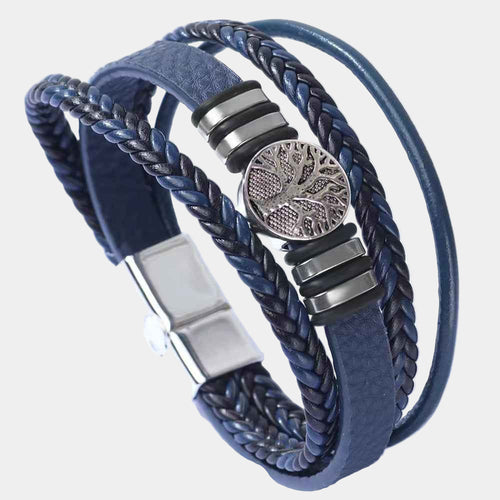 Blaues Lederarmband mit Lebensbaum-Anhänger - Mantrend