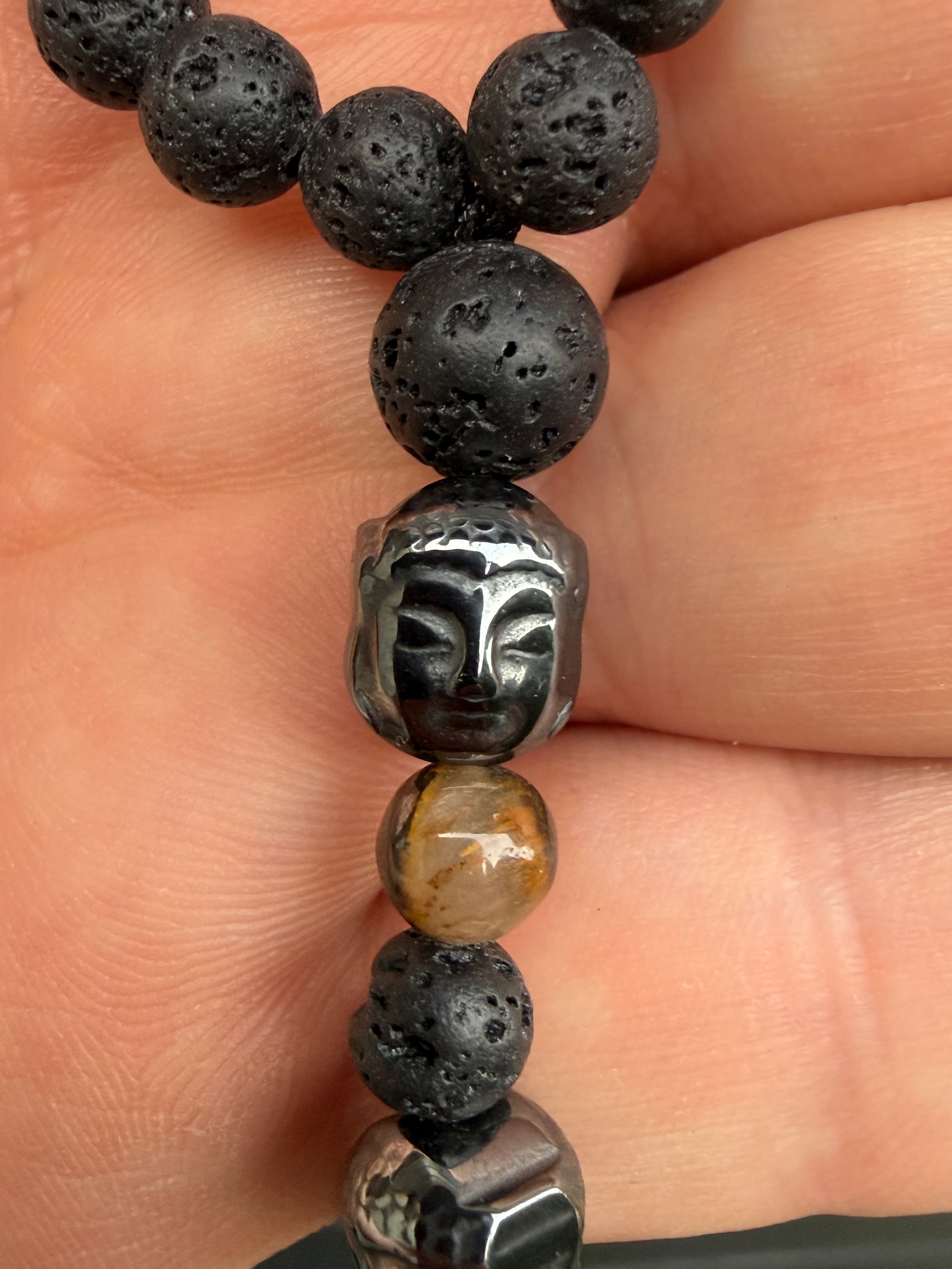Buddha Perlenkette – Lavastein & Tigerauge
