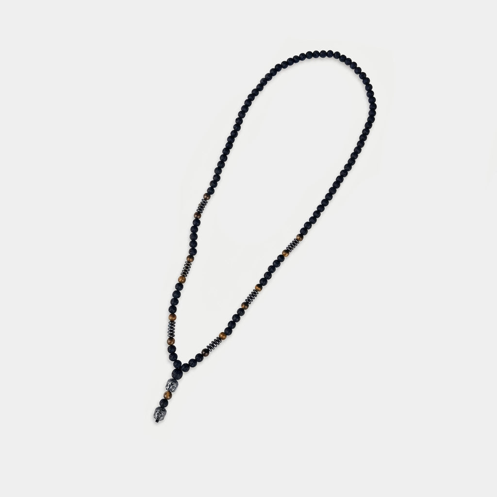 Buddha Perlenkette – Lavastein & Tigerauge