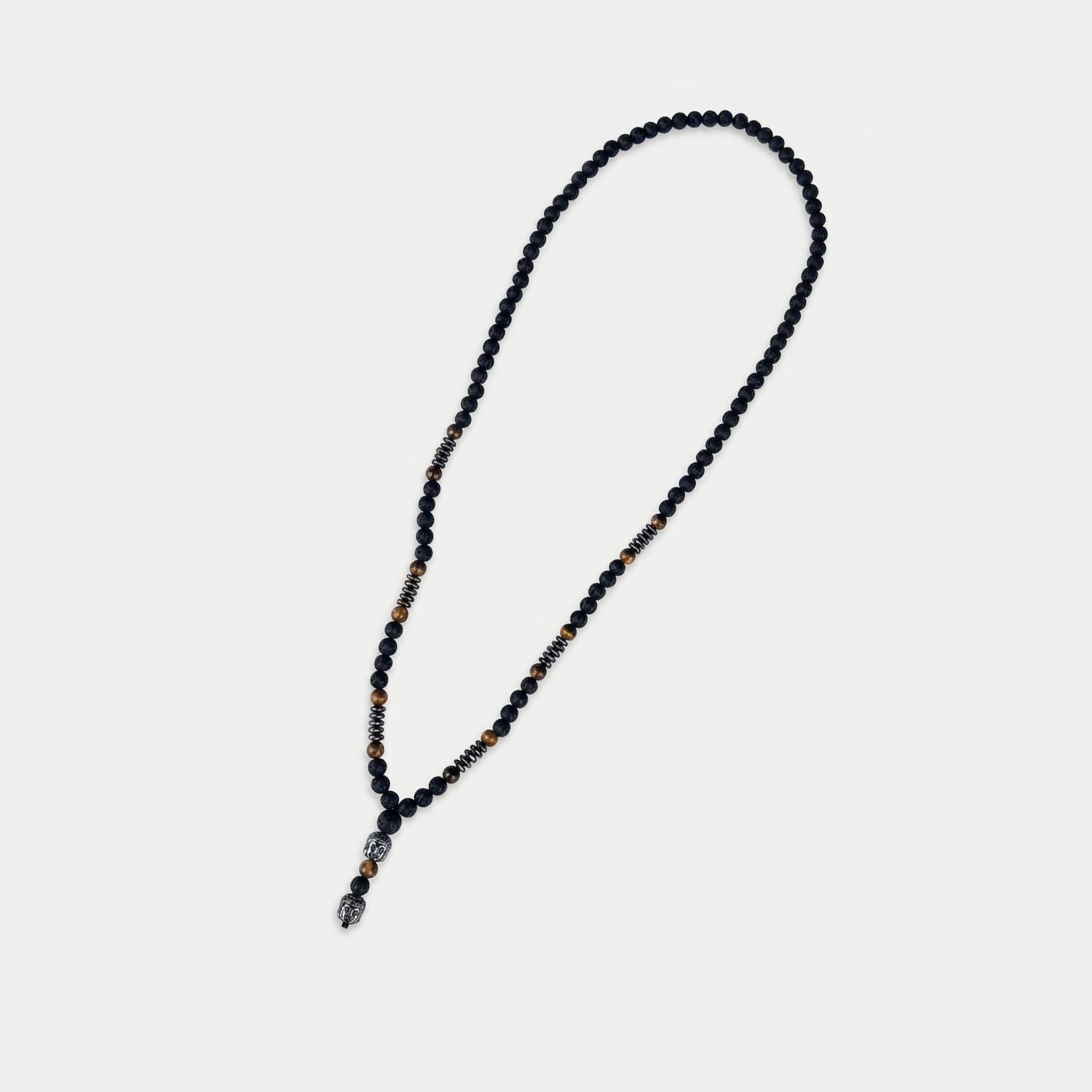 Buddha Perlenkette – Lavastein & Tigerauge