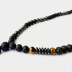 Buddha Perlenkette – Lavastein & Tigerauge