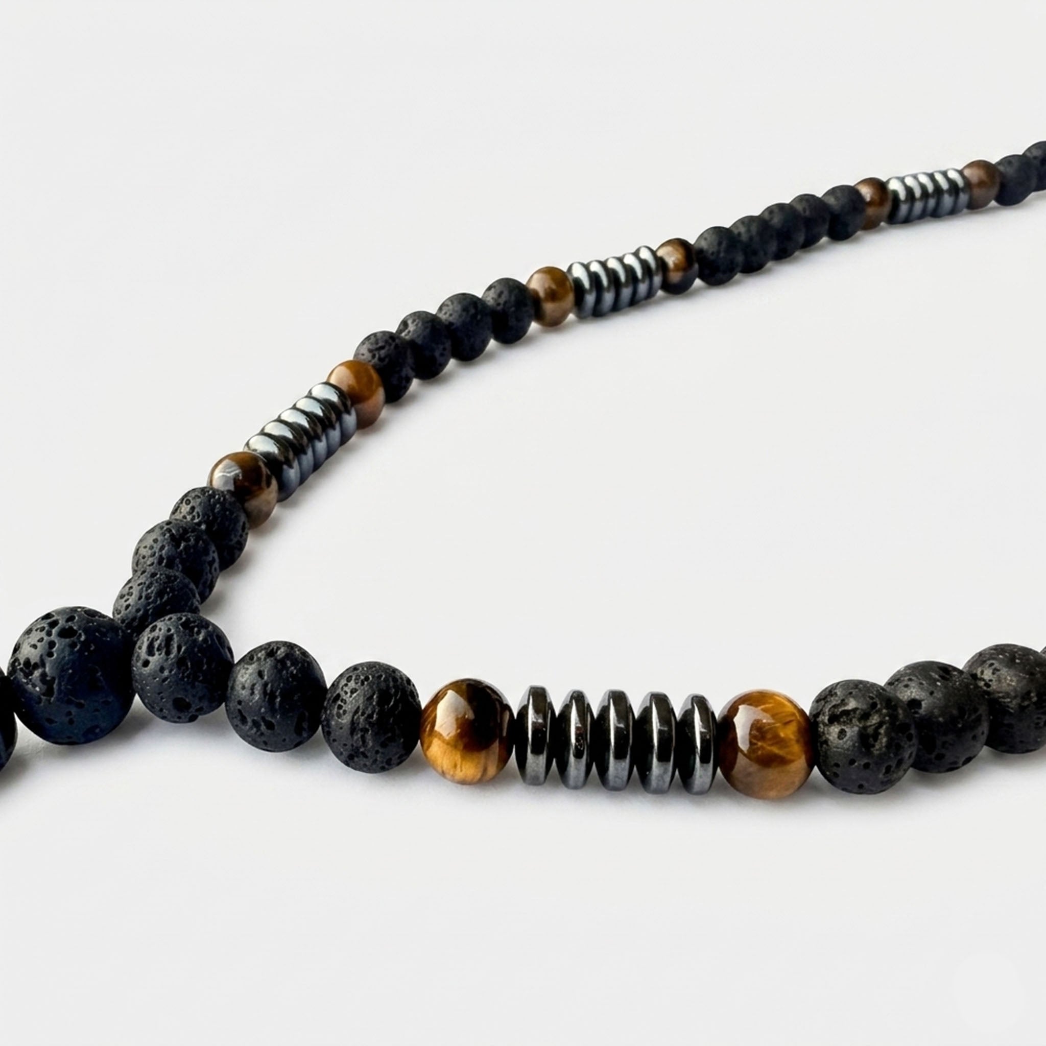 Buddha Perlenkette – Lavastein & Tigerauge
