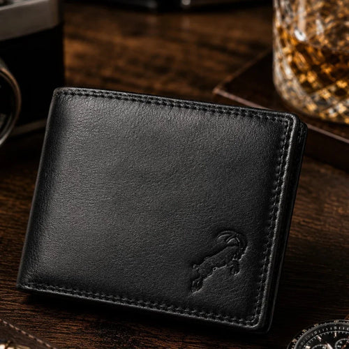 Schwarzes Herren-Portemonnaie aus hochwertigem Leder mit geprägtem Logo
