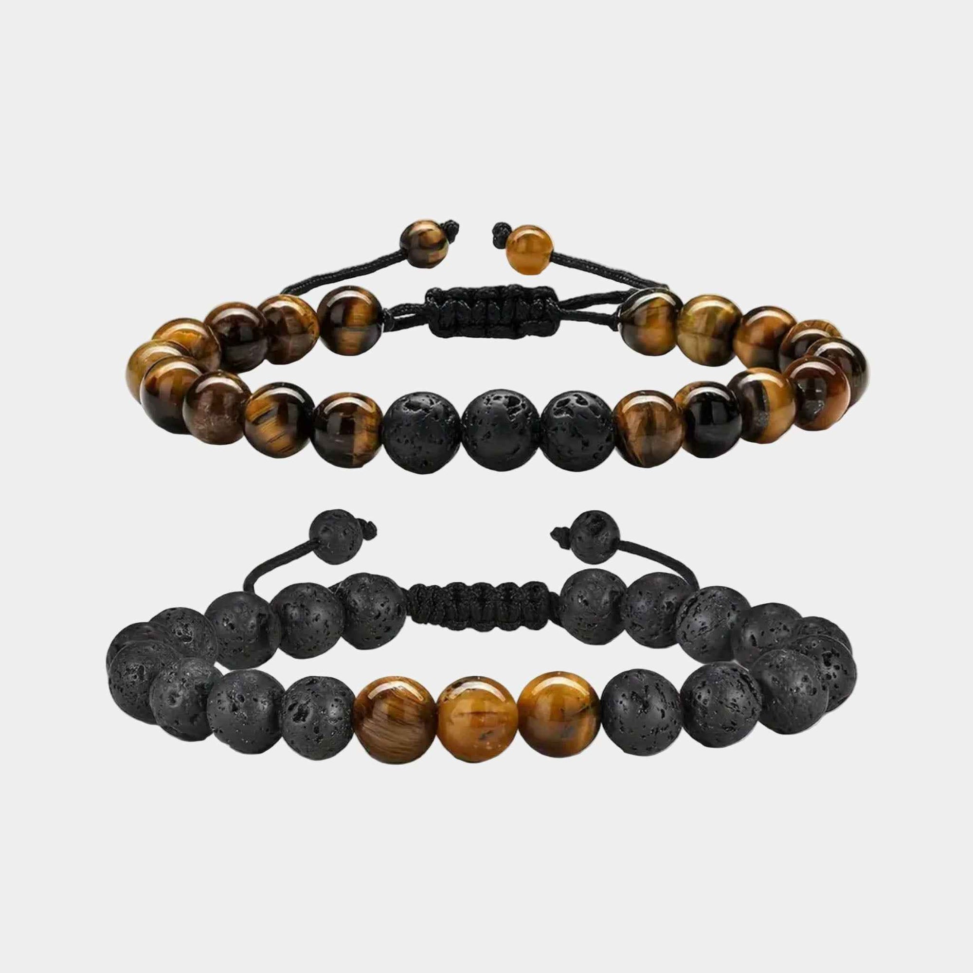 Schwarzer Lavastein und Tigerauge Armband-Set - Mantrend