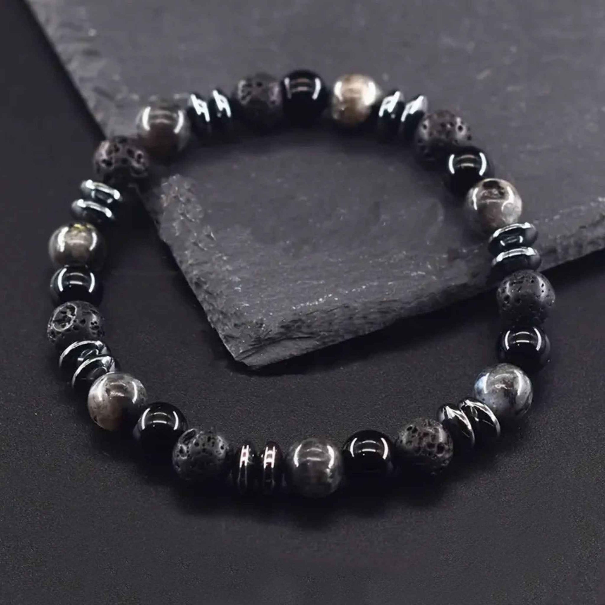 Blaues Tigerauge & Onyx Armband