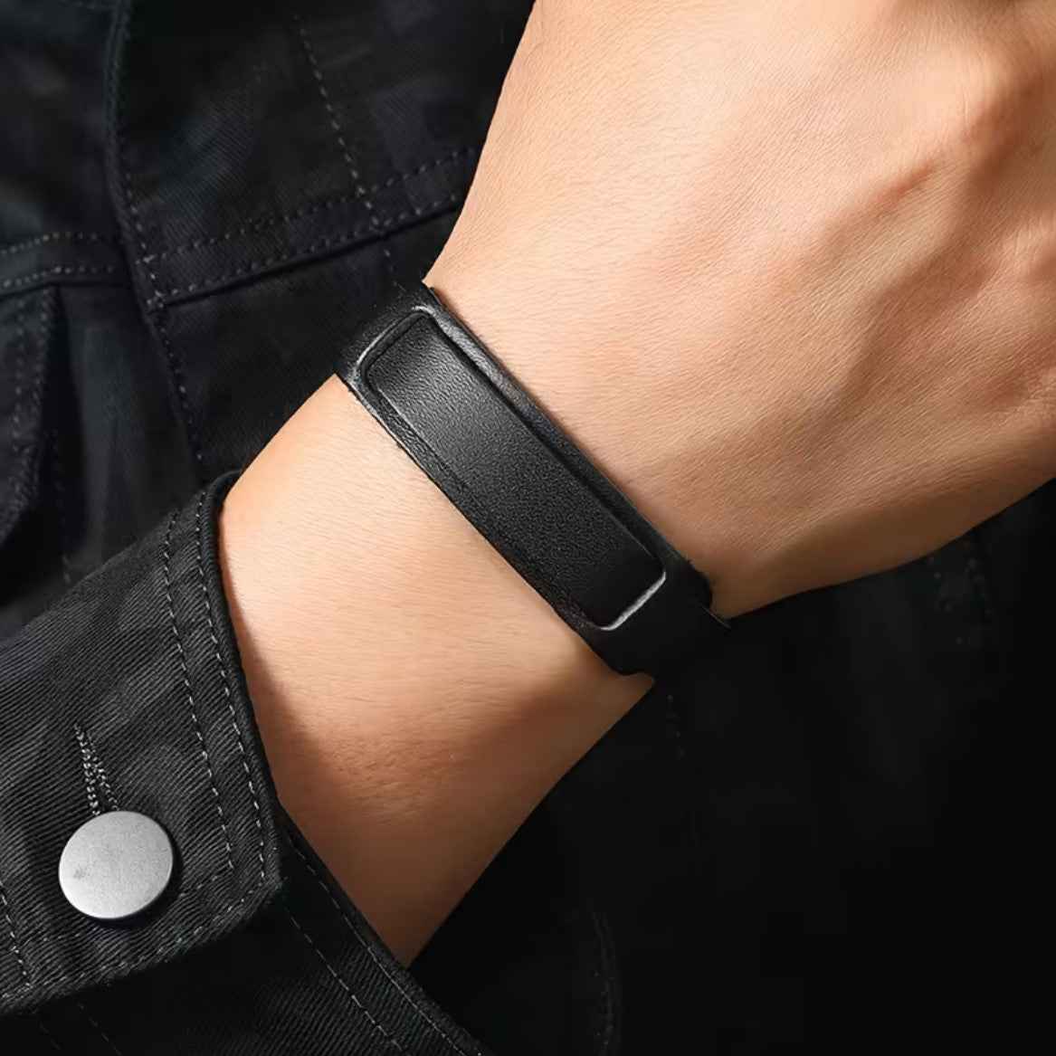 Schwarzes Retro Lederarmband