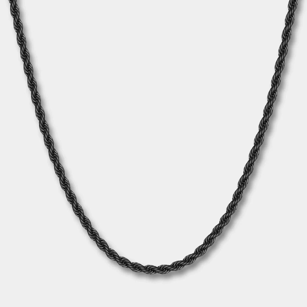 Schwarze Twist-Halskette aus robustem Edelstahl für einen maskulinen Look.