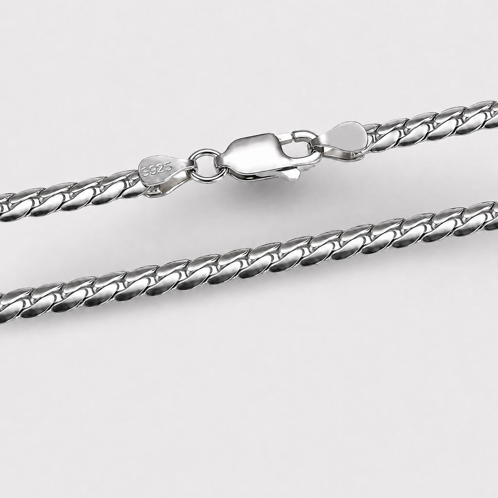 Silberne Herrenkette im Panzerstil mit Karabinerverschluss und 925 Sterling Silber Stempel