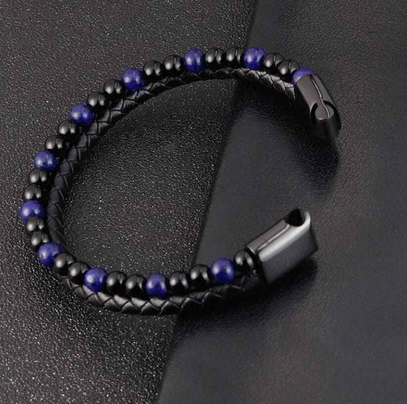 Lederarmband mit blauem Lapiz Lazuli Stein - Mantrend