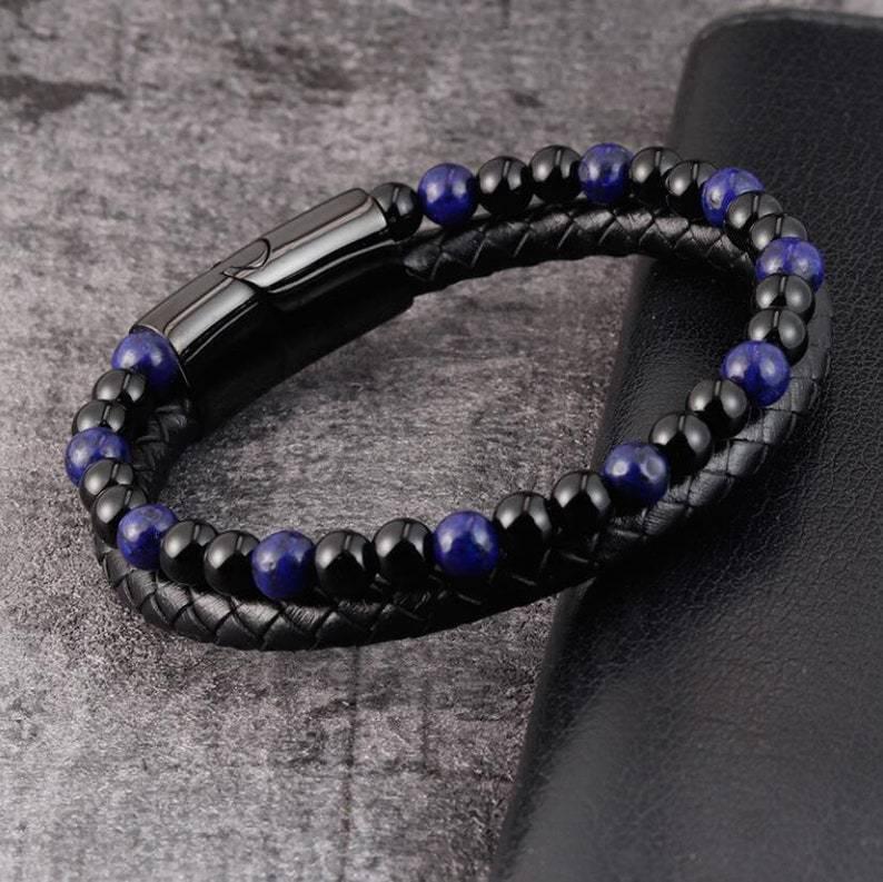 Lederarmband mit blauem Lapislazuli Steinen - ManTrend