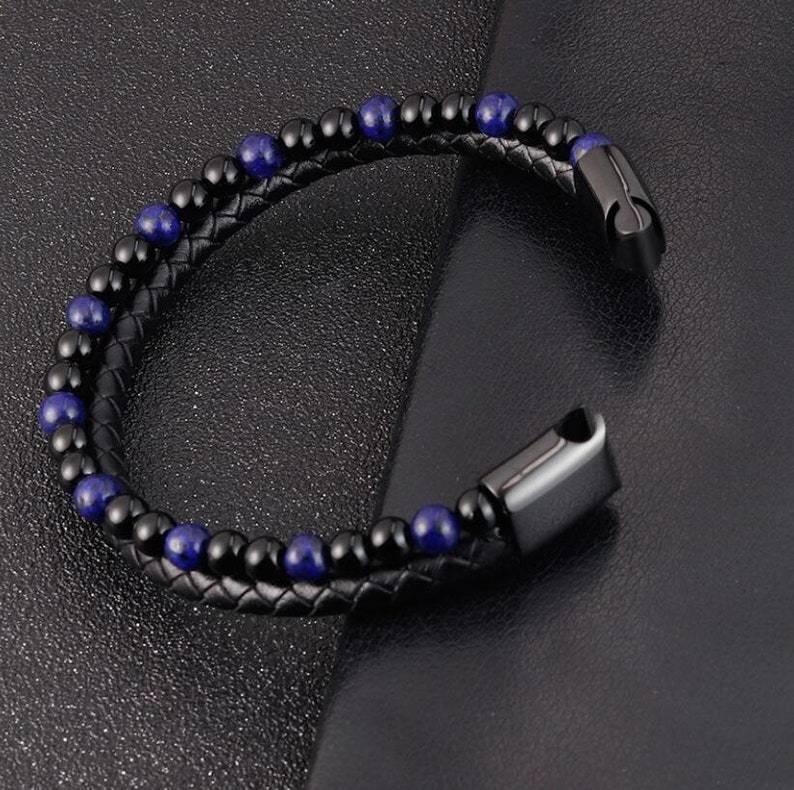 Lederarmband mit blauem Lapislazuli Steinen - ManTrend