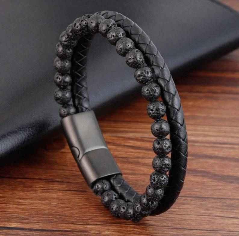 Lavastein Lederarmband dunkel - ManTrend