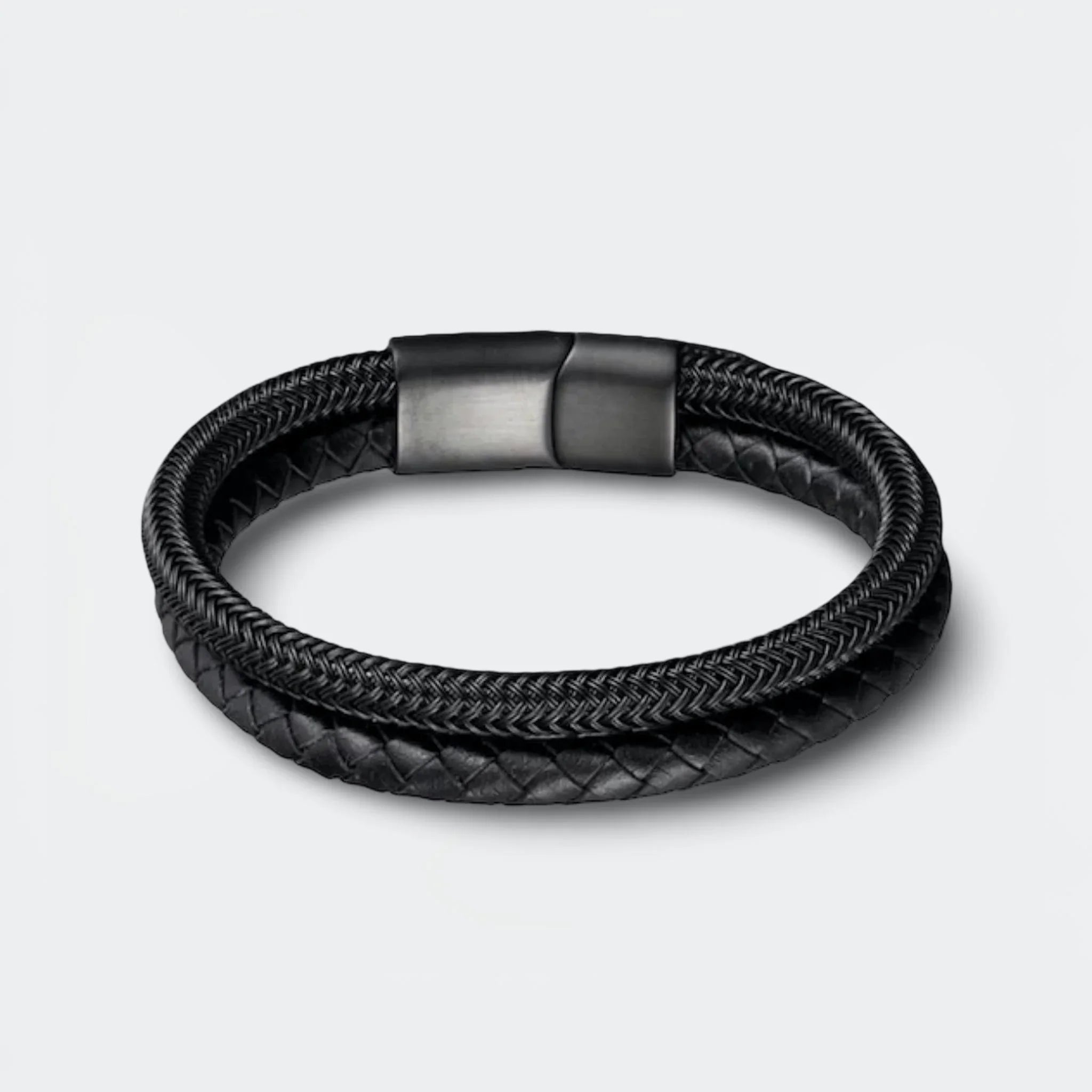 Lederarmband Edelstahl-Mix Schwarz - ManTrend