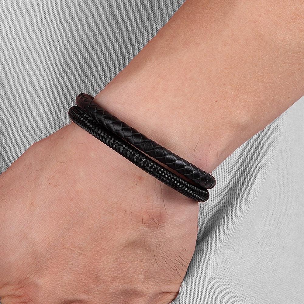 Lederarmband Edelstahl-Mix Schwarz - ManTrend