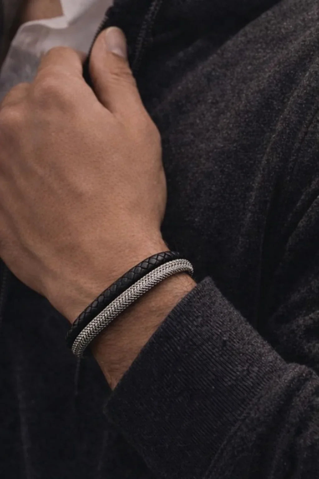 Lederarmband Edelstahl-Mix Silber - ManTrend