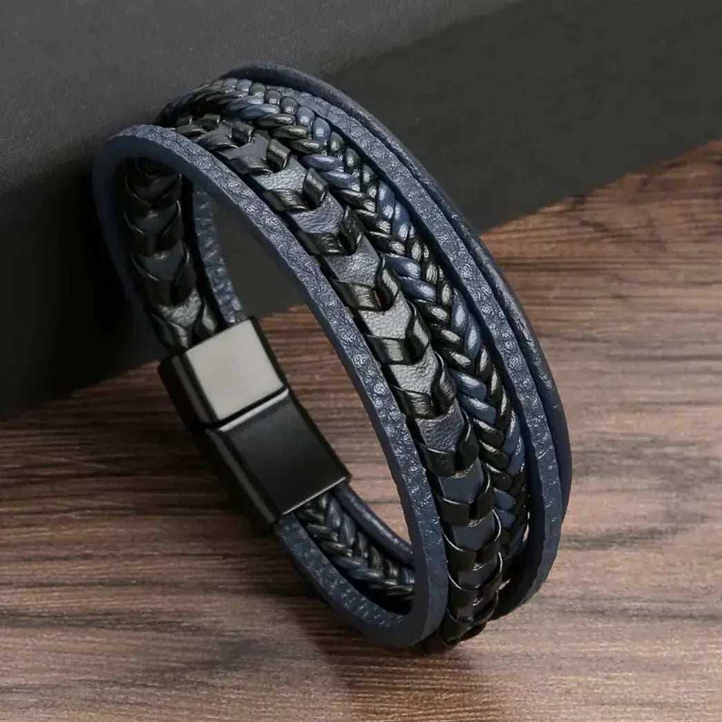 Blaues Multi-Strang Lederarmband - ManTrend