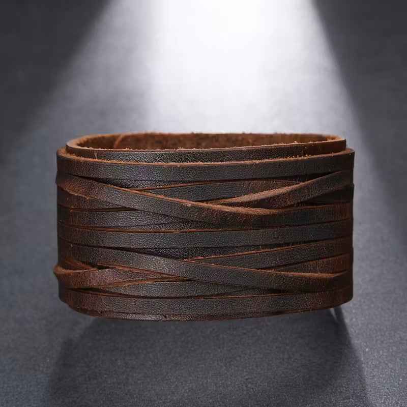 Breites Vintage Lederarmband in braun - ManTrend