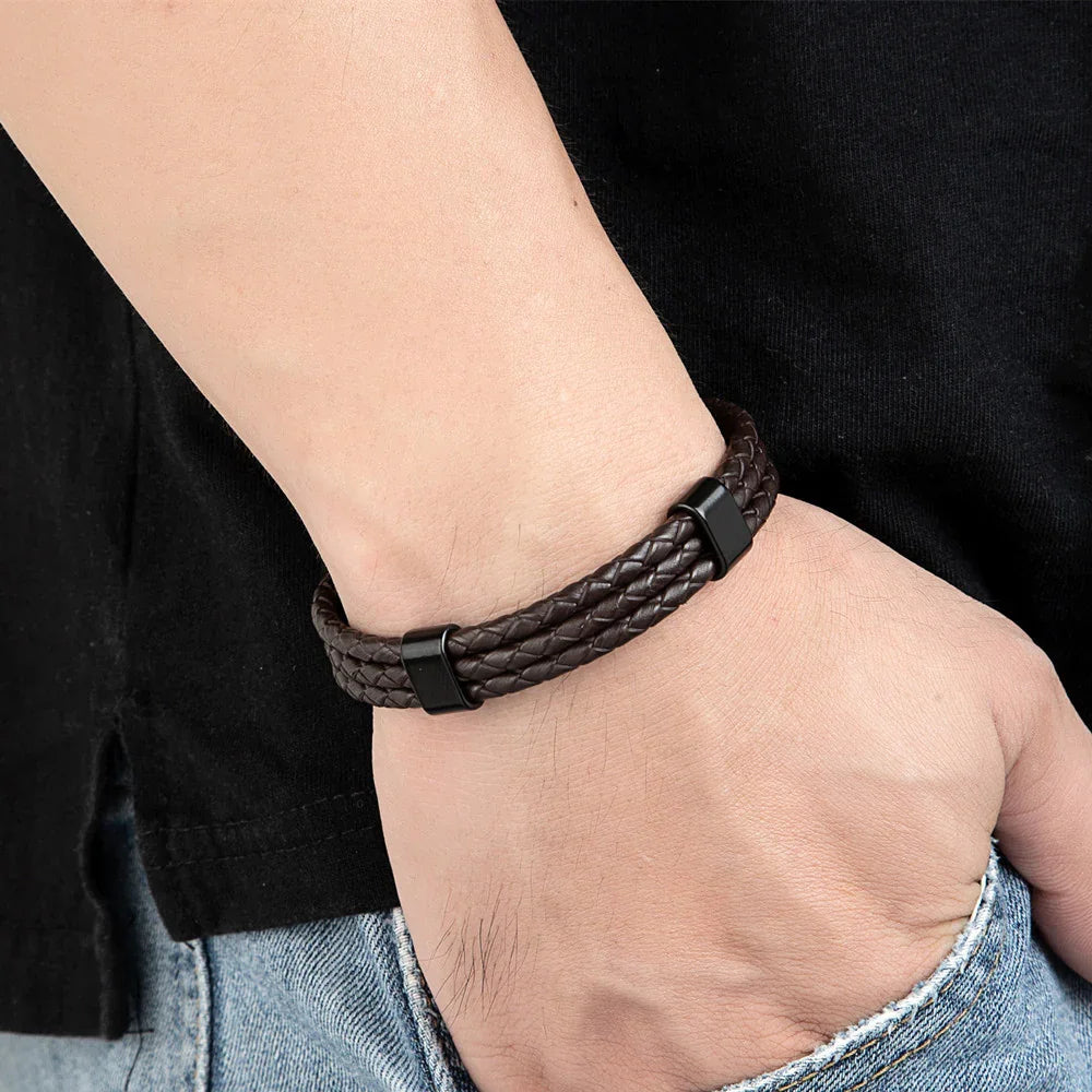 Dreifach geflochtenes Lederarmband - ManTrend