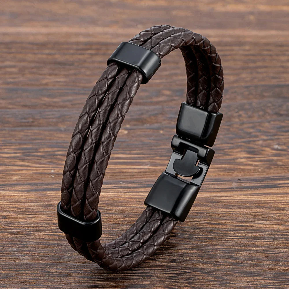 Dreifach geflochtenes Lederarmband - ManTrend