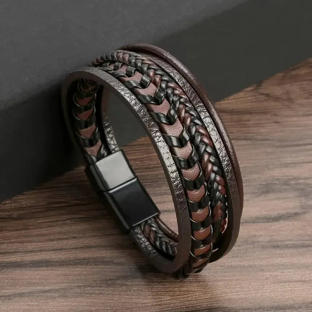 Braunes Multi-Strang Lederarmband - ManTrend