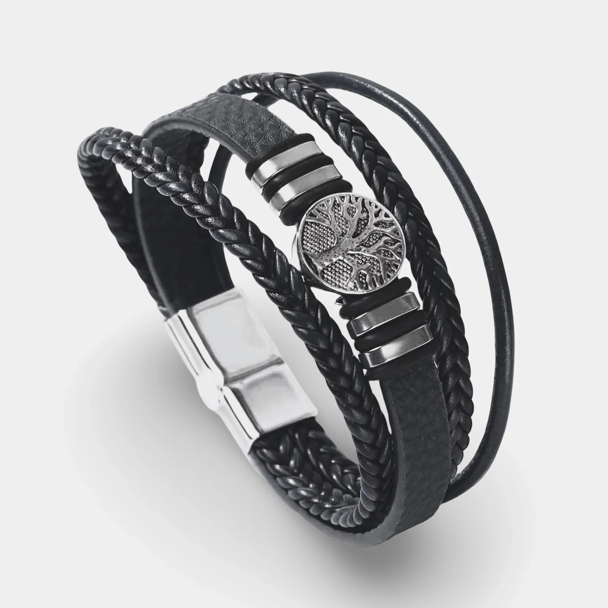 Lederarmband mit Lebensbaum-Anhänger Schwarz - ManTrend