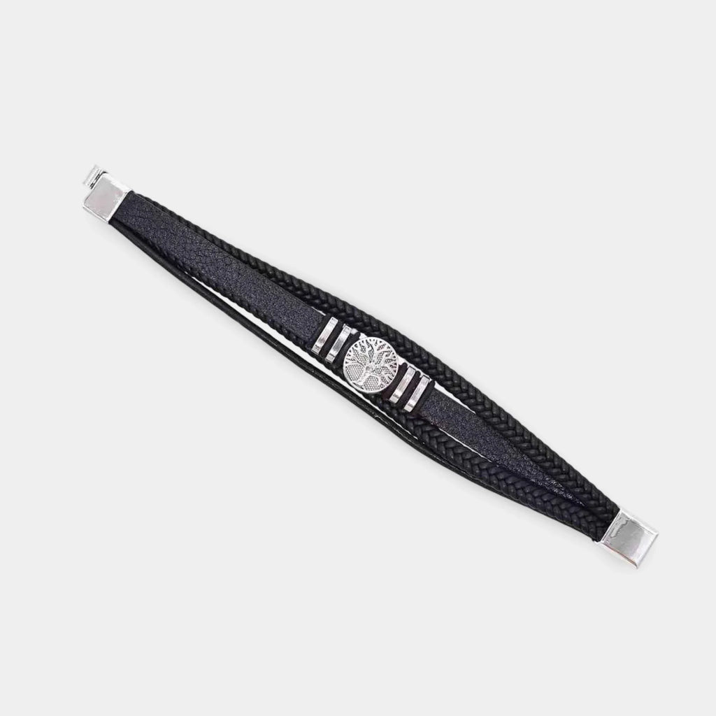 Lederarmband mit Lebensbaum-Anhänger Schwarz - ManTrend