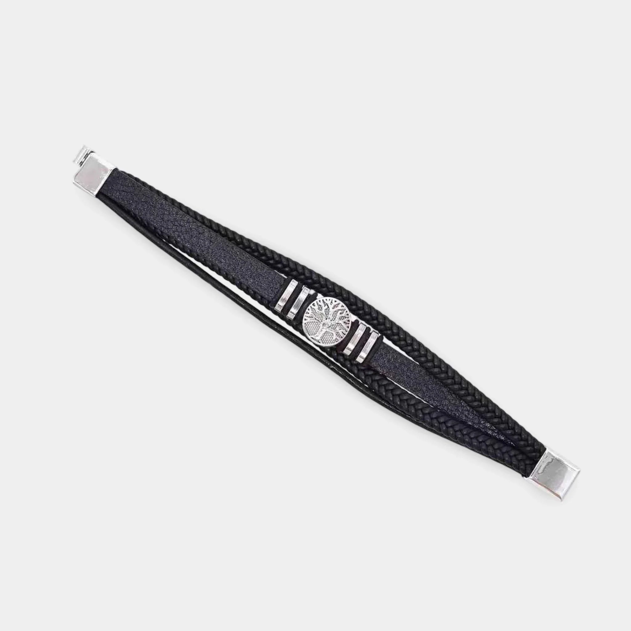 Lederarmband mit Lebensbaum-Anhänger Schwarz - ManTrend