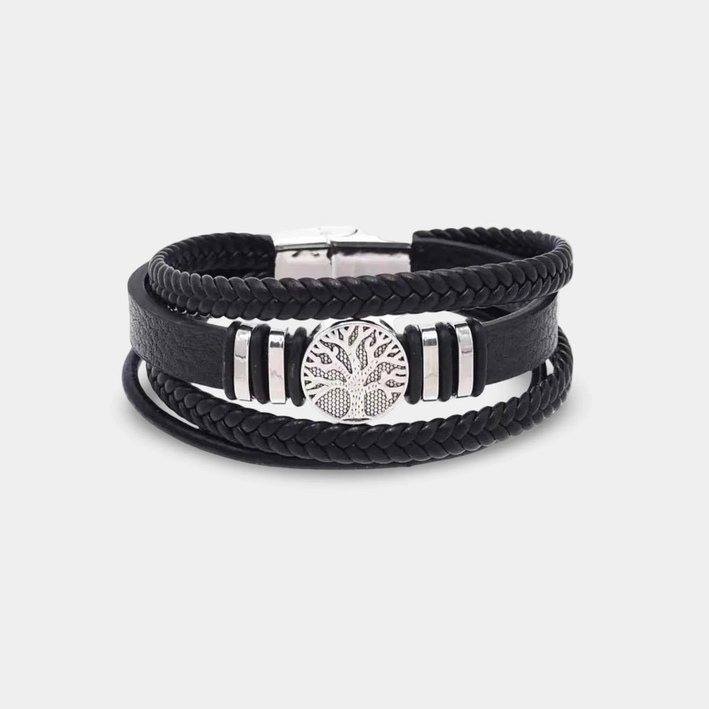 Lederarmband mit Lebensbaum-Anhänger Schwarz - ManTrend