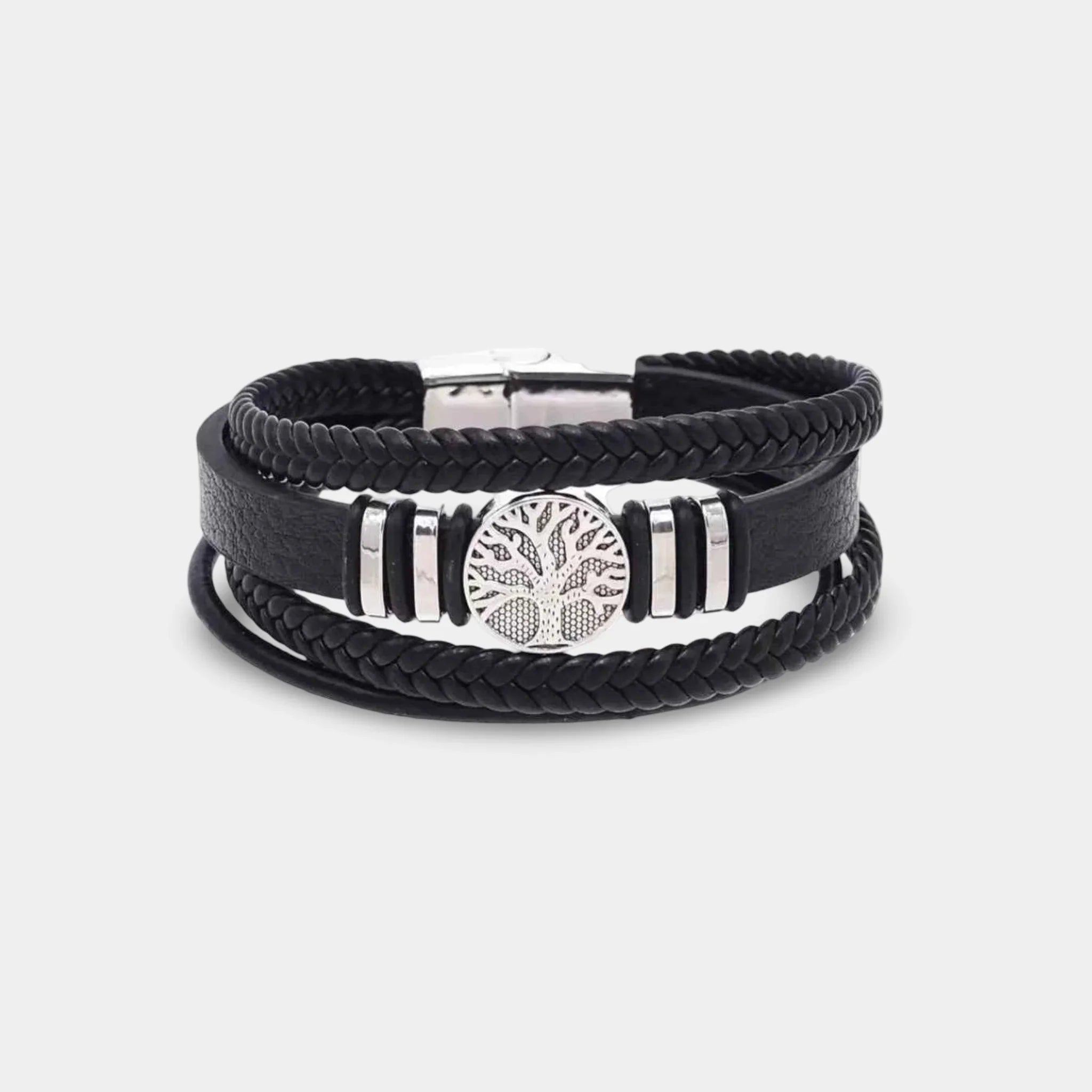Lederarmband mit Lebensbaum-Anhänger Schwarz - ManTrend