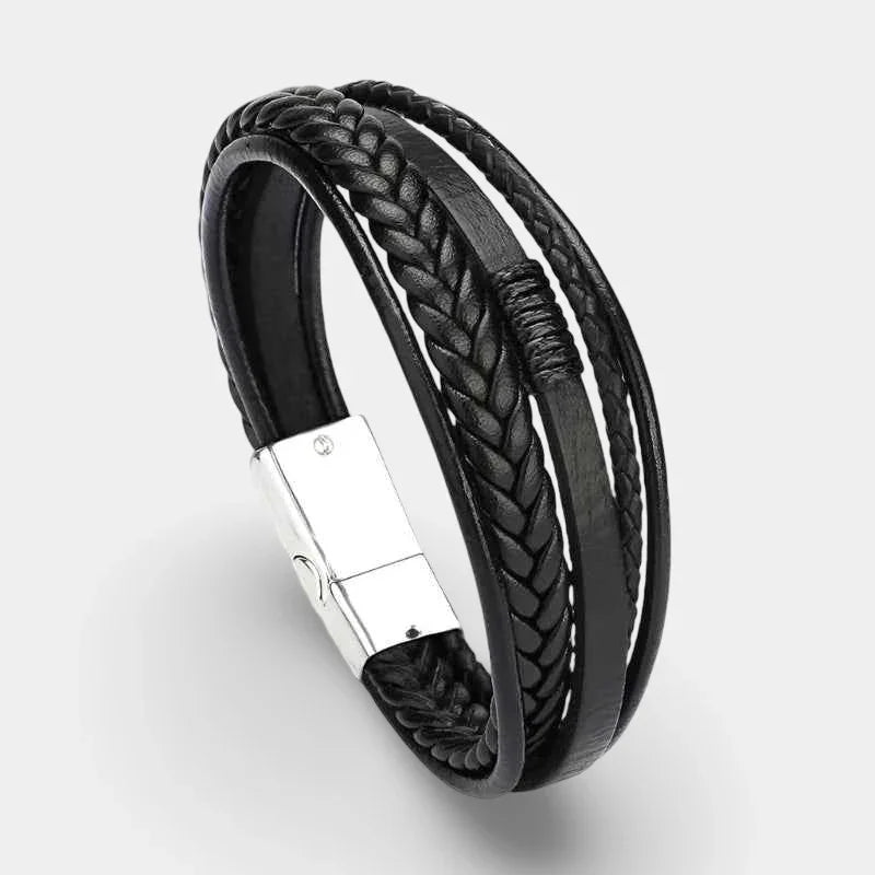 Lederarmband mit fünf Strängen Schwarz - ManTrend