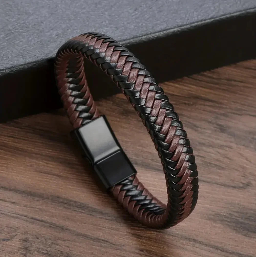 Geflochtenes Lederarmband Schwarz-Braun – Klassisch - ManTrend
