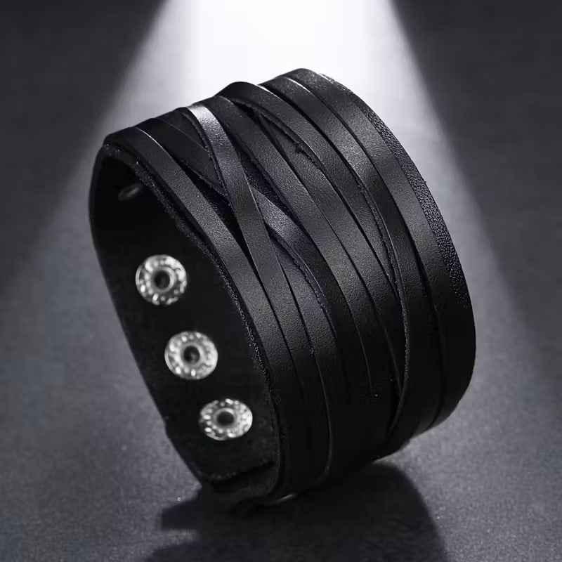 Breites Vintage Lederarmband in schwarz - ManTrend