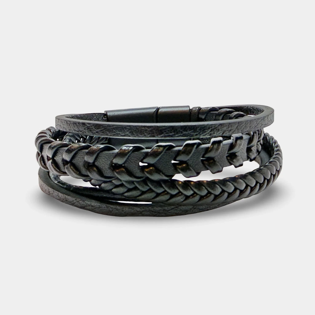 Schwarzes Multi-Strang Lederarmband - ManTrend