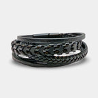 Schwarzes Multi-Strang Lederarmband - ManTrend