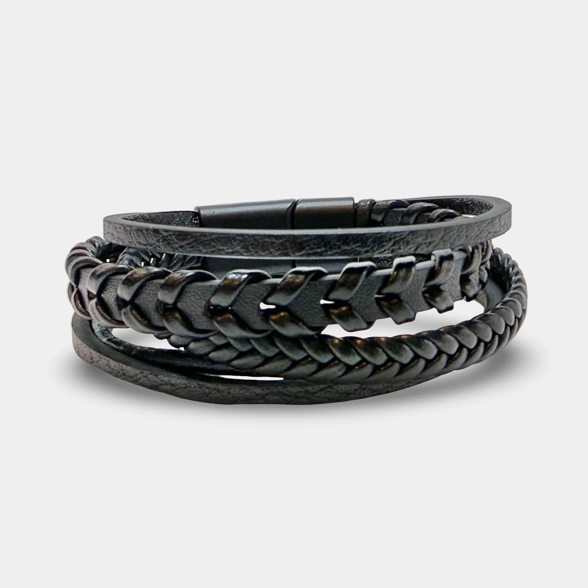 Schwarzes Multi-Strang Lederarmband - ManTrend