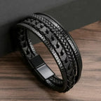 Schwarzes Multi-Strang Lederarmband - ManTrend