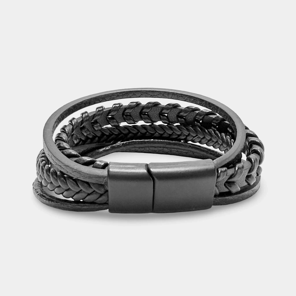 Schwarzes Multi-Strang Lederarmband - ManTrend