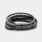 Schwarzes Multi-Strang Lederarmband - ManTrend