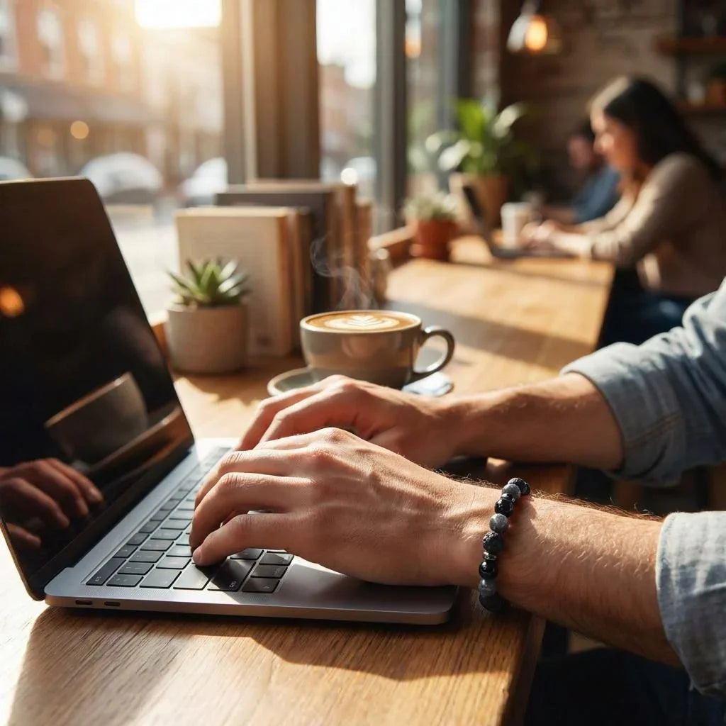 Lavastein Armband mit Onyx & Hämatit - ManTrend