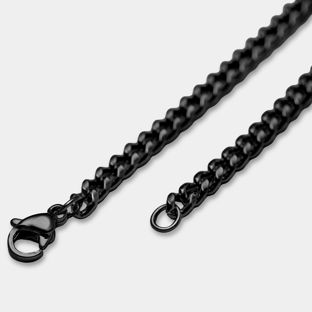 Schwarze Edelstahlkette mit glänzendem Finish und robustem Karabinerverschluss für Männer