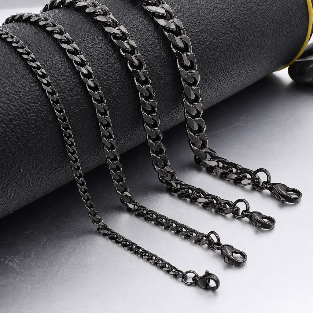 Schwarze Herrenkette aus Edelstahl, robuste Curb-Chain mit Karabinerverschluss, stilvolles Männer-Accessoire