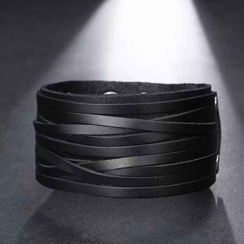 Breites Vintage Lederarmband in schwarz