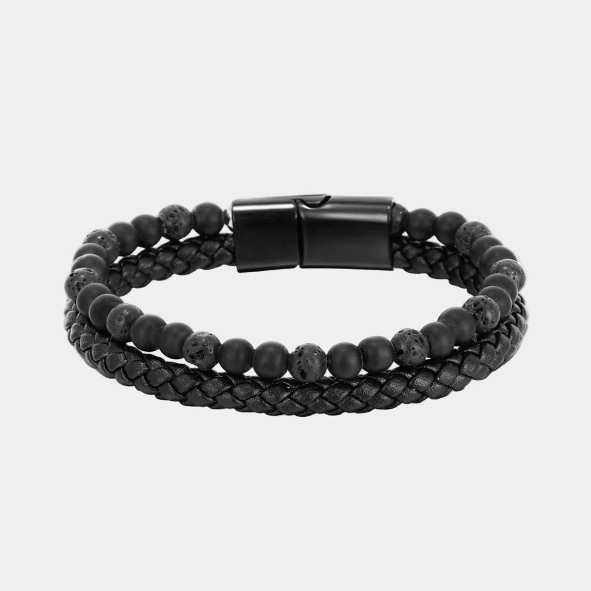 Lederarmband mit dunklem Vulkanstein - Mantrend