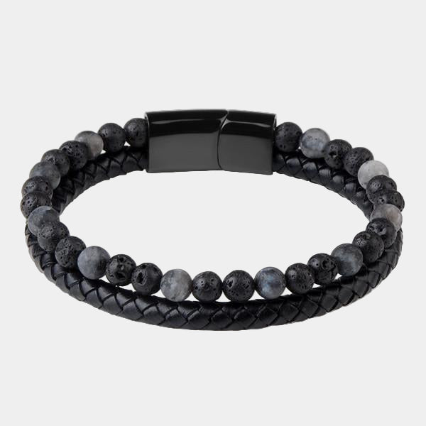 Lederarmband mit hellem Vulkanstein - Mantrend